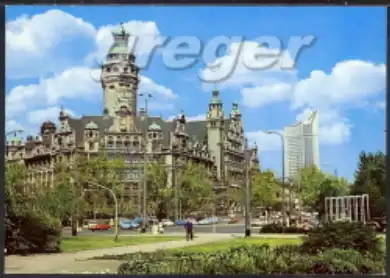 [Echtfotokarte farbig] Messestadt Leipzig neues Rathaus. 