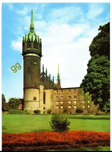 [Ansichtskarte] DDR Lutherstadt Wittenberg am Schloß mit Schloßkirche   w 23. 