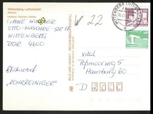 [Ansichtskarte] DDR Lutherstadt Wittenberg Rathaus   w 22. 