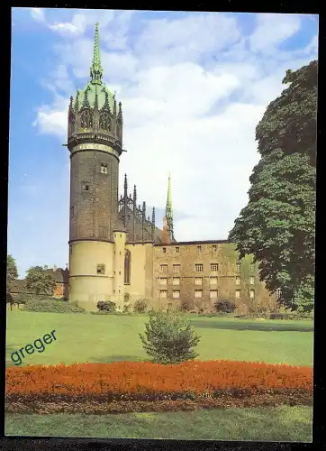 [Ansichtskarte] DDR Wittenberg, Am Schloß mit Schloßkirche   64/34. 