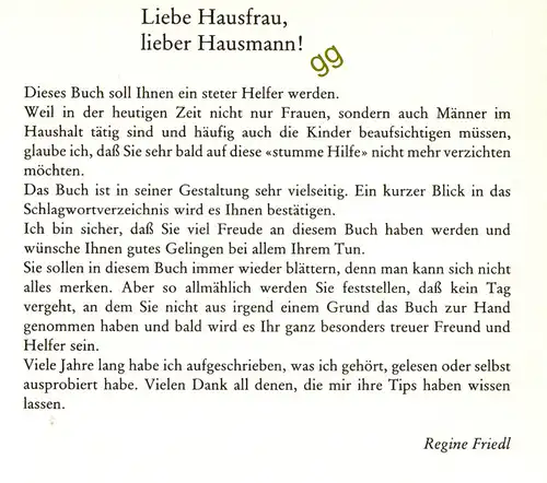 Lexikon der Haushalts-Tips mit Regine Friedl