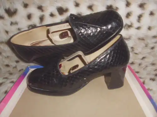 Rheinberger schwarze Schlangenleder-Schuhe Größe 5 (38), Absatz 6cm, mit üblichen Gebrauchsspuren