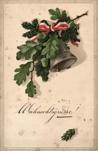  Patriotika AK, Weihnachtsgruß, Eichenlaub, Glocke, 1915