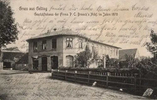  Foto AK, Gruss aus Gelting, Geschäftshaus der Firma Braack's, 1905
