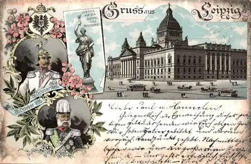  Litho AK, Gruss aus Leipzig, Kaiser Wilhelm II, Reichsgericht, 1895