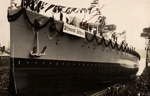  Originalfoto 9x13cm, Stapellauf Panzerschiff Admiral Scheer, 1.4.33
