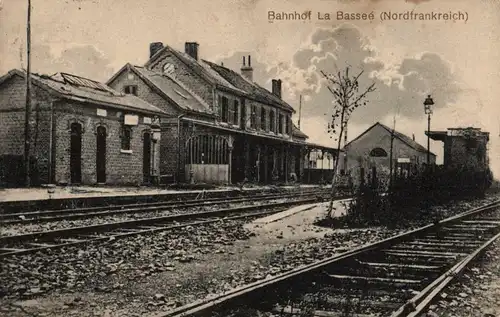  Foto AK, La Basseé Bahnhof, Stempel Inf. Regt. 55, 1915