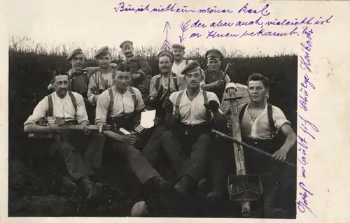  Originalfoto 9x13, Soldatenkapelle mit selbstgebauten Instrumenten, 1916
