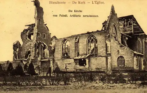 Foto AK, Bixschoote zerst. Kirche, Stempel RIR 240, 1916