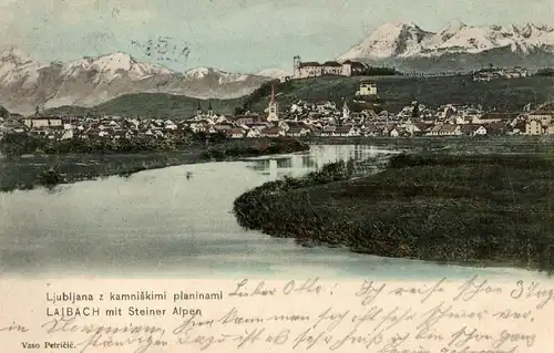  Foto AK, Ljubljana, Lajbach mit Steine Alpen, ca. 1910