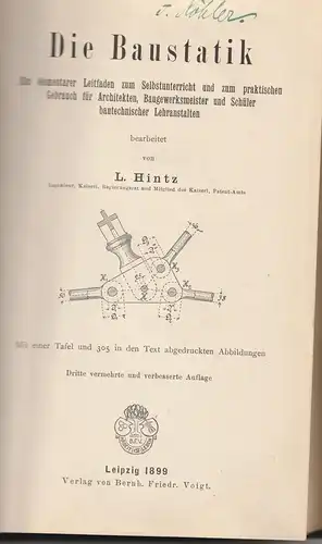 Die Baustatik von L. Hintz 1899