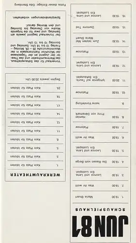 Kammerspiele - Spielplan Juni 1981 Schausspielhaus