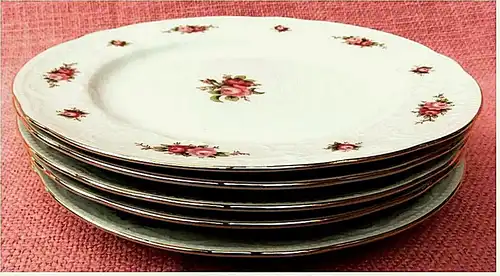 5 x Seltmann-Weiden Marie-Luise Kuchenteller / Dessertteller - Rosen rot - ca. 19,4 cm Durchmesser

