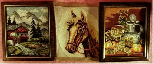 3 x Gobelin-Bild - Haus in den Alpen - 
Pferde-Portrait - Stilleben -

Je ca. 25 x 30 cm Größe