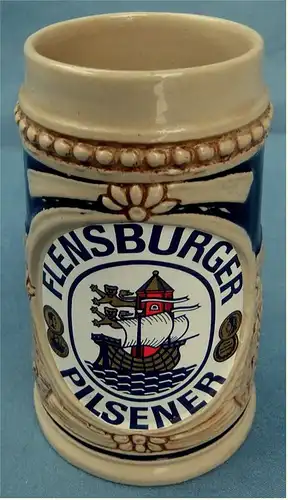 kleiner Andenken-Bierkrug Flensburger Pilsener - Keramik - ca. 0,25 Liter Volumen