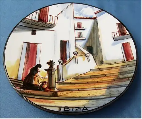 2 handbemalte Ibiza Andenken-Wandteller aus Keramik - ca. 26 cm Durchmesser