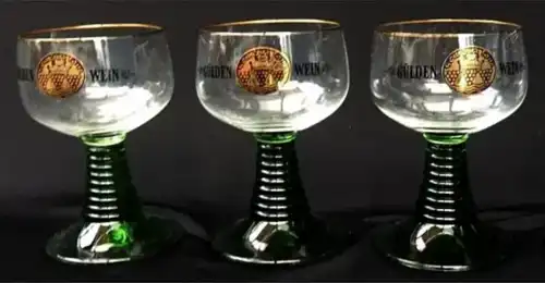  3 x Gülde Wein-Römer / Gläser mit grünem Stil - ca. 15 ml Volumen