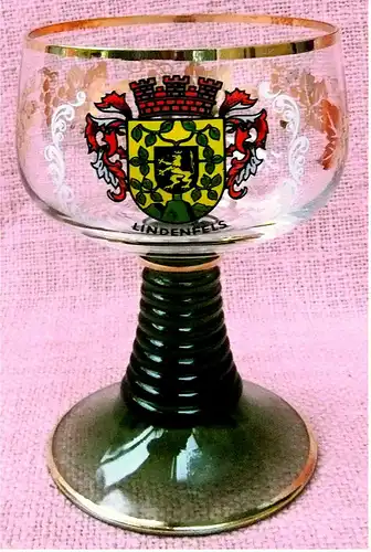 Wein-Römer Glas mit Muster und Wappen Lindenfels / Odenwald  