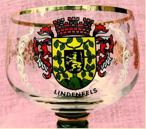 Wein-Römer Glas mit Muster und Wappen Lindenfels / Odenwald  