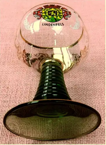 Wein-Römer Glas mit Muster und Wappen Lindenfels / Odenwald  