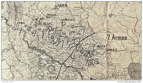 Weltkrieg 1914-1918 , --- 7 große Kopien --- Stellungskarten Westfront ( Frankreich )