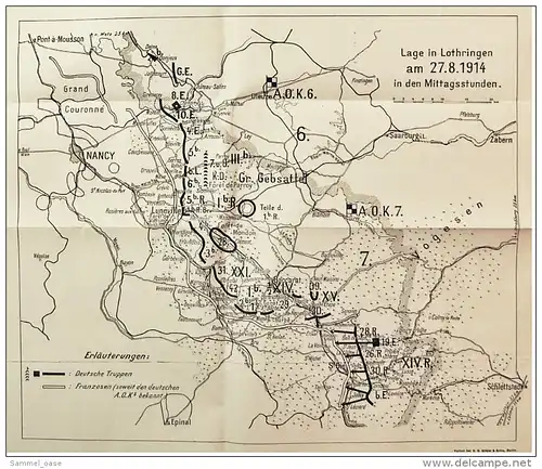 Weltkrieg 1914-1918 , --- 7 große Kopien --- Stellungskarten Westfront ( Frankreich )