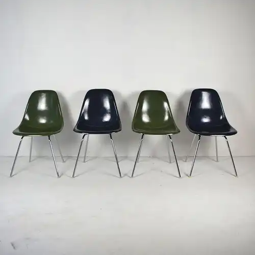 Set bestehend aus original Herman Miller/Vitra Sidechair Sitzschalen, Farben Olive Green Dark/Navy Blue