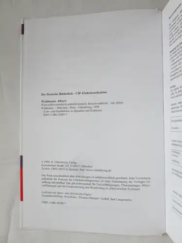 von: Dr. Albert Waldmann: R. Oldenbourg Verlag: Wirtschaftswörterbuch - Arabisch. 
