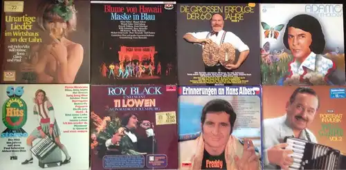 Schallplatten: 
Unartige Lieder im Wirtshaus an der Lahn;
Blume von Hawaii, Maske in Blau;
Die großen Erfolge der 60 Jahre;
Adamo Anthology;
56 Schlager Hits Arkordeon; ´
Roy Black und seine 11 Löwen;
Erinnerungen an Hans Albers;
Will Glahe.
