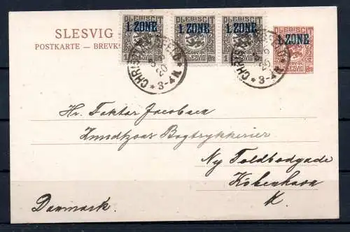 Schleswig 1920 Nr 1.Zone seltene GANZSACHE mit ZUSATZFRANKATUR Rundstempel (Datum und/oder Ort klar)