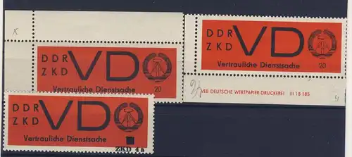 Lot DDR Dienst Gruppe D Michel No. 3 x , y ** postfrisch DV Druckvermerk / Eindruck 4a