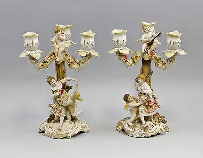 Paar Prunk-Leuchter mit Figuren Goldauflage Porzellan 2 Stück 9937610