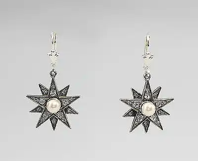 925er Silber Stern-Ohrringe mit Perle u. Swarovski-Steinen 9901072