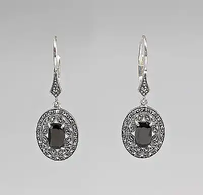 925er Silber Ohrringe Onyx und Markasiten 9903111