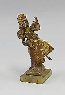 Kleinplastik Bronze-Figur Ballspielendes Mädchen in Barock-Kleid 7838035