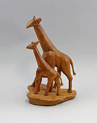 Geschnitzte Holz-Figur Giraffe mit Jungem 25438042