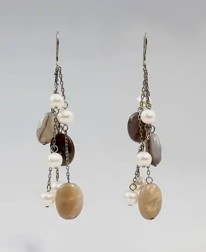 Ohrhänger mit verschiedenen Natursteinen und Perlen, Achat Quarz 99825060