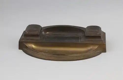 Antike Schreibablage Messing um 1920 mit Keramik-Tintenfässchen 99833039