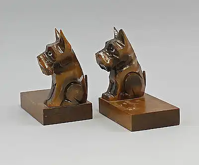 Paar figürliche Buchstützen Hunde Holz beschnitzt 99838047