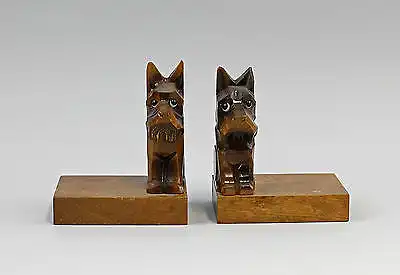 Paar figürliche Buchstützen Hunde Holz beschnitzt 99838047