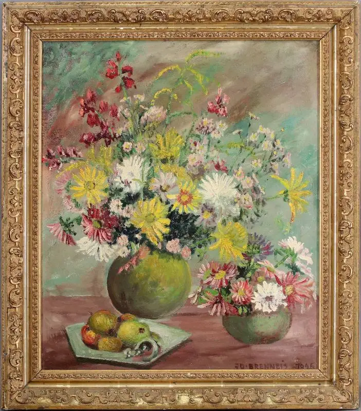 Öl-Gemälde Blumen-Stillleben signiert Jo Brenneis Stuckrahmen 99860004 0