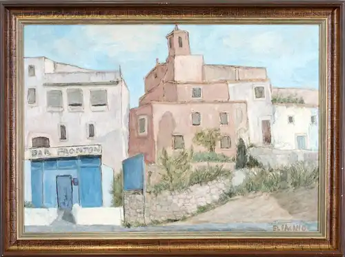 Öl-Gemälde signiert El Pagano kleines Städtchen in Spanien modern 99860023