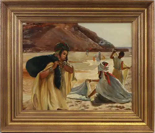 Öl-Gemälde Orientalische Wäscherinnen Maghreb Nordafrika Landschaft 99860024