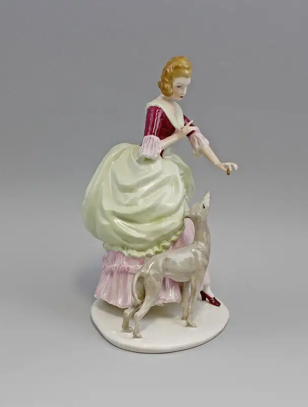 Porzellan Figur Ens Thüringen Rokoko-Dame mit Windhund H22cm 9941799 1