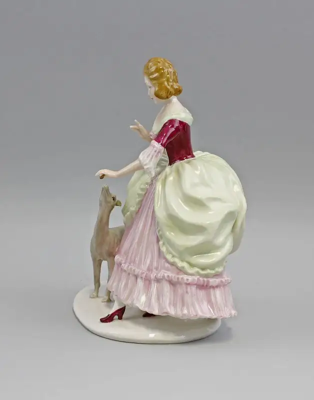 Porzellan Figur Ens Thüringen Rokoko-Dame mit Windhund H22cm 9941799 2