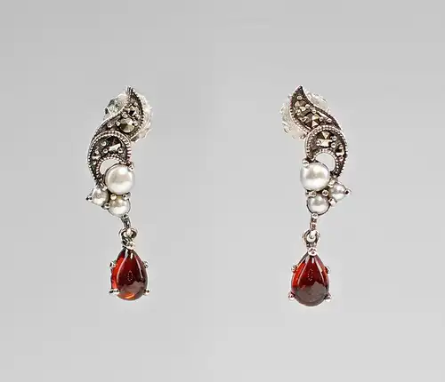 Paar silberne Granat-Perlen-Ohrringe 925er Silber 9927282
