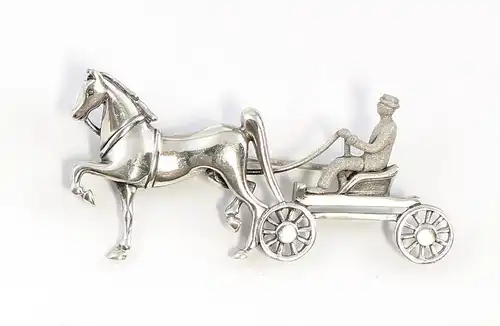 925er Silber Brosche Pferd mit Kutsche / Pferdekutsche 9901606