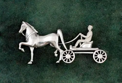 925er Silber Brosche Pferd mit Kutsche / Pferdekutsche 9901606