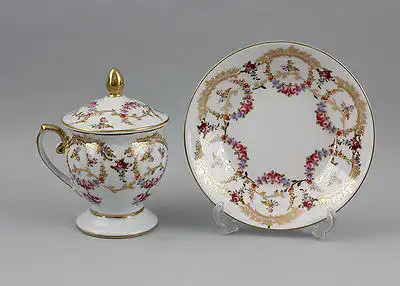 Porzellan - Deckel-Tasse mit Rosen- und  Gold-Dekor 9987107