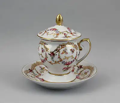 Porzellan - Deckel-Tasse mit Rosen- und  Gold-Dekor 9987107